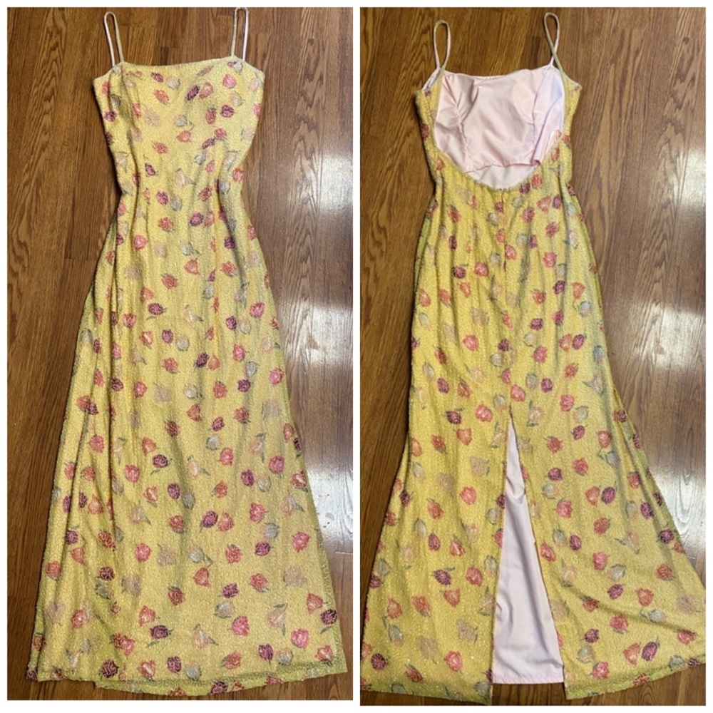 Vintage 90’s Y2K 100% Silk Dress Silk Slip Dress Backless Floral Prom Beaded - Picture 4 of 17